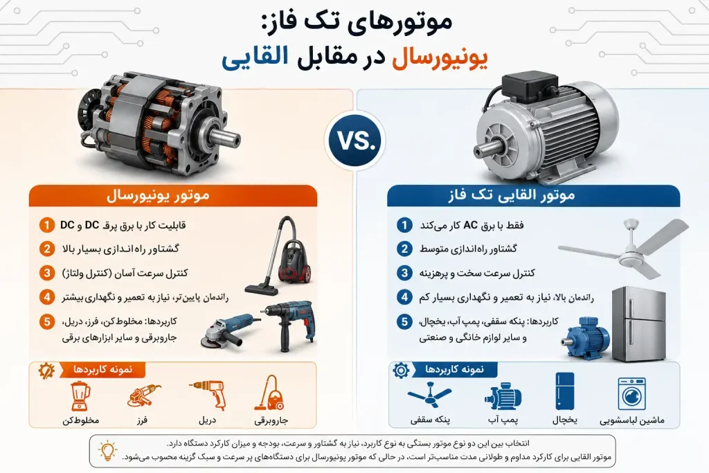 تفاوت موتور ذغالی با القایی